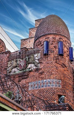 Bremen, Germany. Decorated brick building on Bottcherstrasse street