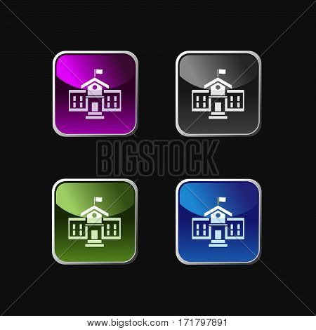 School building icon on square colored buttons
