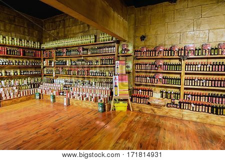 Kumluca, Turkey - June 20.2014. Olive oil and wine in the shop