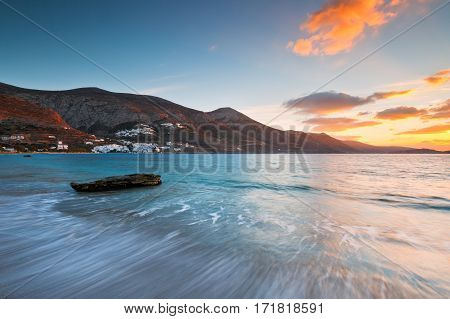 Aegiali village as seen from the beach, Amorgos island.