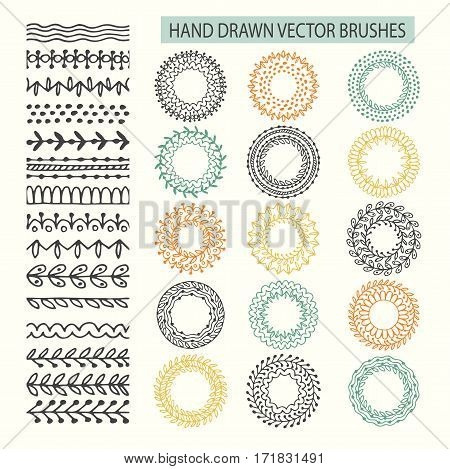 Vector Decorative Scribble Paintbrushes with Inner and Outer Corners. Hand Drawn Ink Brushes. Seamless Whimsical Borders for Patterned Frames.