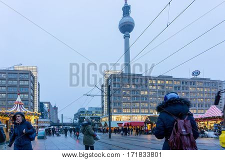 BERLIN, GERMANY- December 21,2016: Tv tower or Fersehturm in Berlin on December 21,2016. BERLIN, Germany.