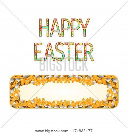 Banner Happy easter with willow and forsythia vintage vector illustration