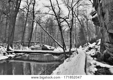 Winter In Peklo Valley In Machuv Kraj Region In Czech Nature