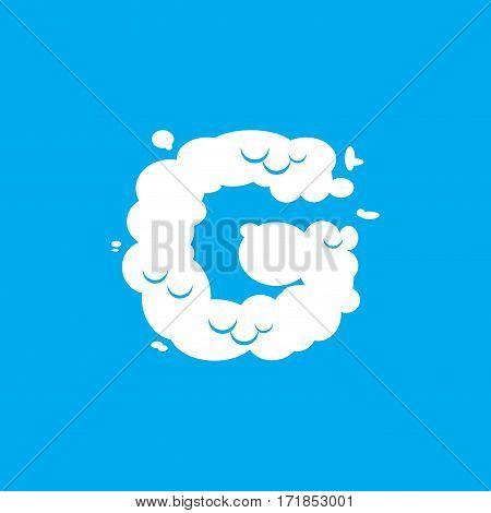 Letter G Cloud Font Symbol. White Alphabet Sign On Blue Sky