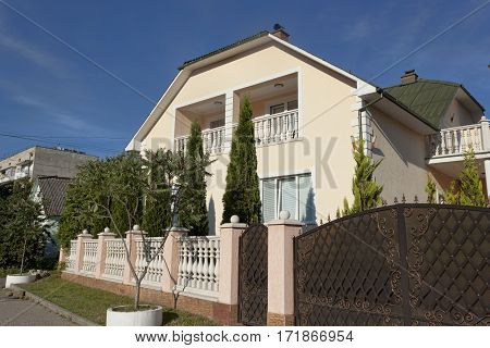 POLYANA UKRAINE - AUGUST 1 2015: Polyana village - one of the most famous centers of mineral waters of Transcarpathia. Larger homes tend to give up in the hiring of visitors