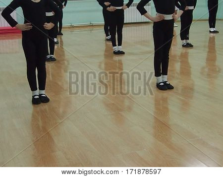 Girls in music hall at a lesson of dances