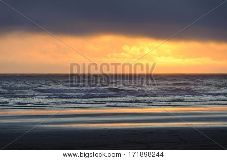 orange sunset at Kalaloch beach Olympic National Park Washington State