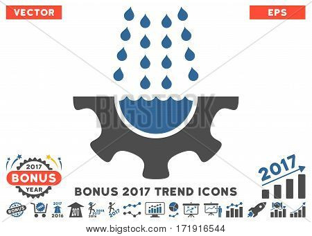 Cobalt And Gray Water Shower Service Gear pictogram with bonus 2017 trend pictograph collection. Vector illustration style is flat iconic bicolor symbols white background.