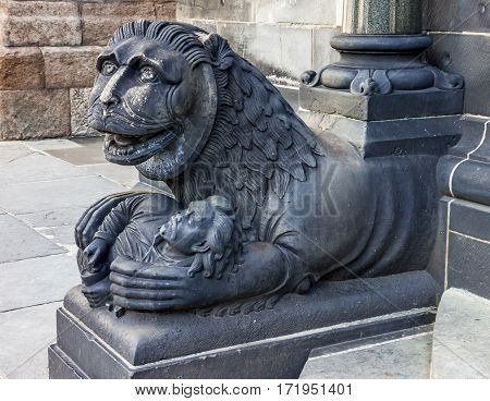 Bremen. Lion sculpture in Germany, Bremen Cathedral
