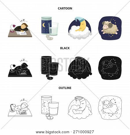 Vector Illustration Of Dreams And Night Sign. Set Of Dreams And Bedroom Vector Icon For Stock.