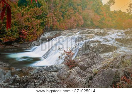 Waterfall In Forest On Mountain,manohra Awaterfall,phatthalung Province,thailand