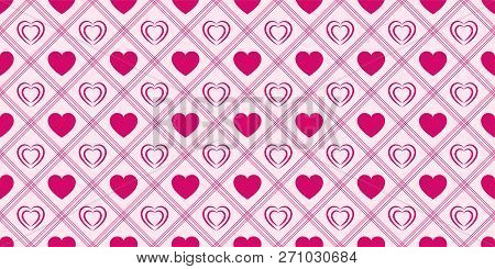Pink Love Hearts Seamless Pattern. St. Valentines Day Background. Romantic Repeated Texture For Gree