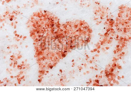 Spa Background. Figure Of The Heart Of Large Salt Crystals. Natural Fon For Valentine's Day. Copy Sp