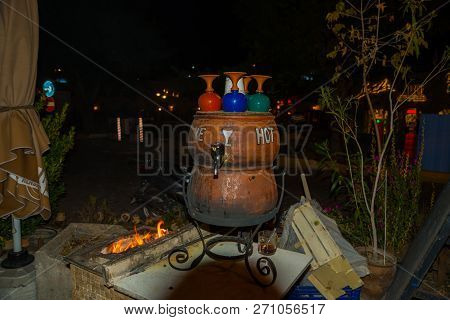 Traditional Turkish Hot Wine For Tourists In The Evening. Cappadocia, Turkey