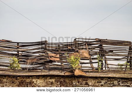 Old Damaged Rafter Roof Abandoned Dilapidated Residential Building