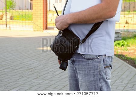 Work Tools In The Hands Of An Engineering Worker. Foreman Equipment.