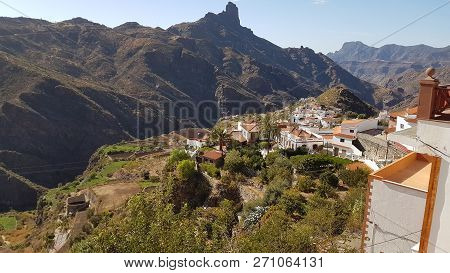 View Of The Roque Bentayga From The City Of Tejeda, Gran Canaria.