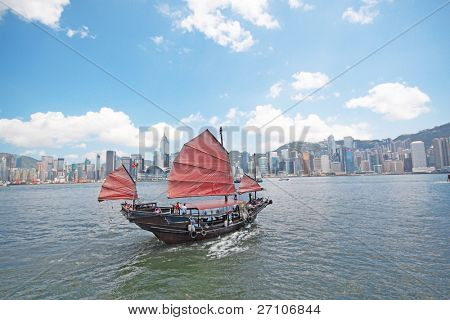 Hong Kong Victoria Habour Çin yelkenli gemi
