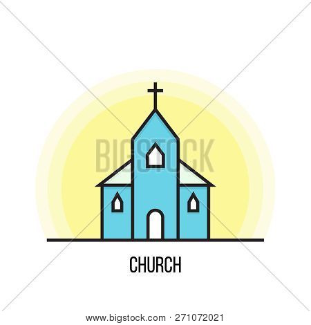 Vector Illustration Of A Church On A Yellow Background.