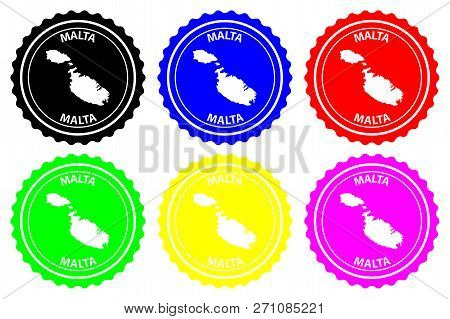 Malta - Rubber Stamp - Vector, Republic Of Malta Map Pattern - Sticker - Black, Red, Blue, Green, Ye