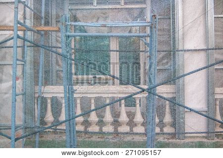 Construction Site Restoration Work On The Renovation Of The Old Facade Of The Building