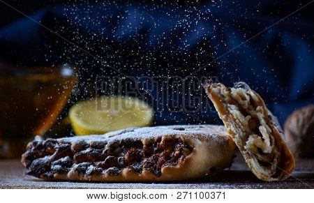 Beautiful Background For A Blog. Georgian Sweets. Dessert With Honey, Dried Fruit And Lemon.