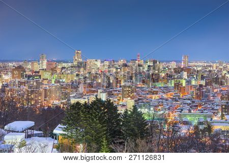 Sapporo, Japan winter skyline view at dusk.