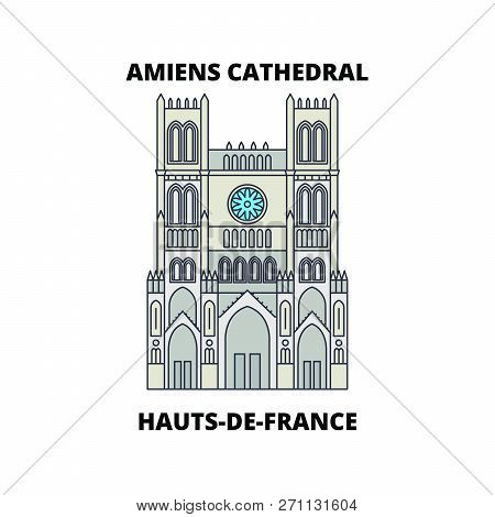 Hauts-de-france - Amiens Cathedral  Line Travel Landmark, Skyline, Vector Design. Hauts-de-france - 