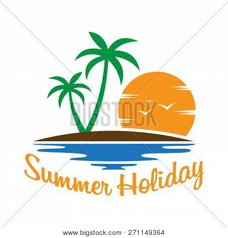 Holiday Summer Beach Coconut Palm Tree Vector Logo Design For Resort Home Stay