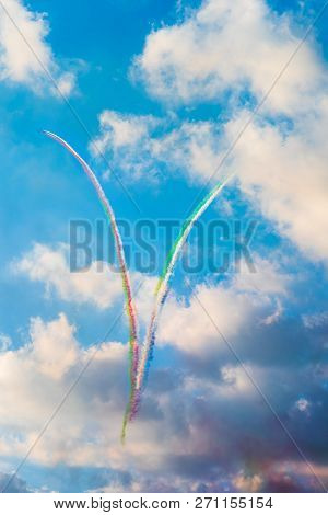Ras Al Khaimah, United Arab Emirates - November 27, 2018: Airplanes Making A Heart Shape For Uae Nat