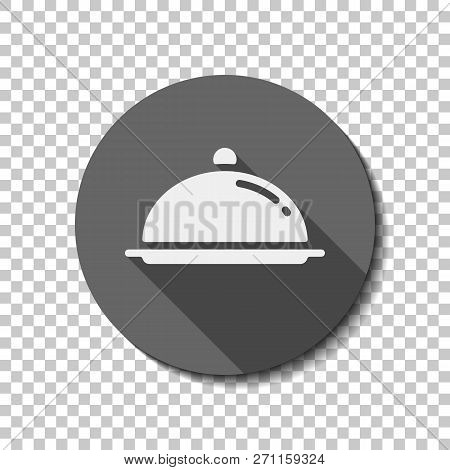 Restaurant Cloche Or Tray. Restaurant Icon. Flat Icon, Long Shadow, Circle, Transparent Grid. Badge 