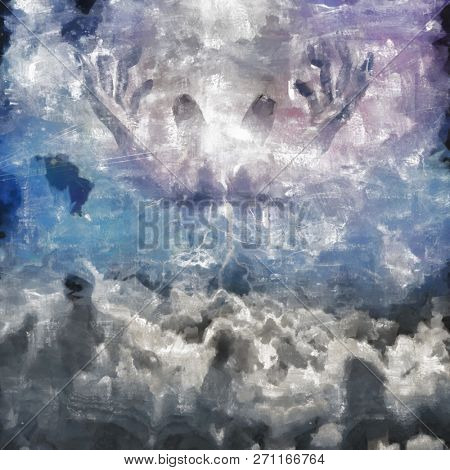 Abstract painting. Hands of creator. 3D rendering