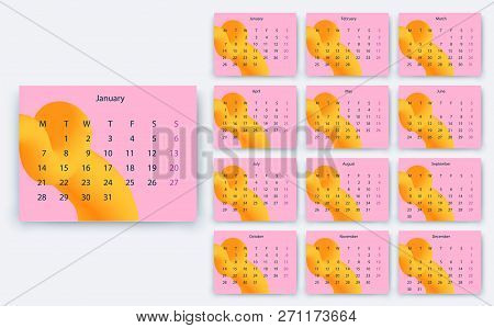 Simple Calendar 2019 Yesr, Stock Vector Design Eps10.