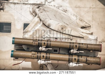 Close-up Photo Of Anti-tank Guided Missile On Helicopter Wing.