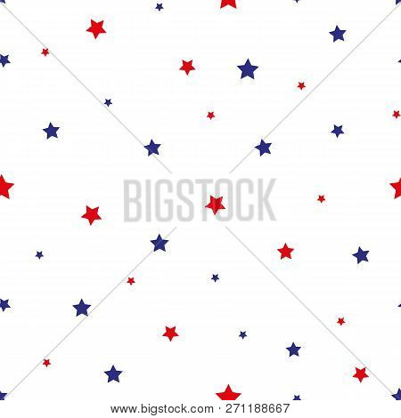 4th Of July Stars Grunge Abstract Seamless Pattern, Colored As Usa Flag. Vector Illustration Of Star