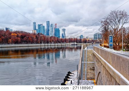 View Of The Office And Business Center Of Moscow City And Vorobyovy Gory Park With Luzhnetskaya Emba