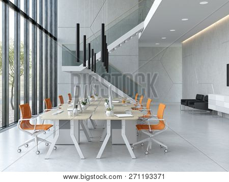 Interior modern open space office 3D illustration