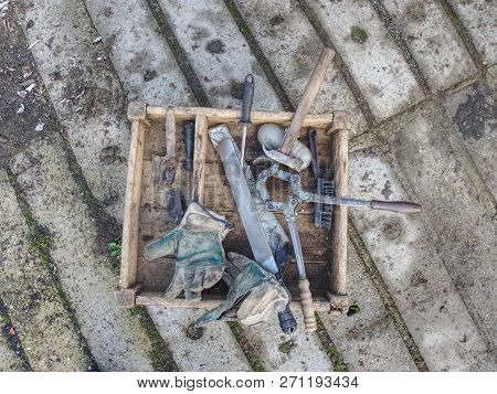Blacksmith Use Especial Tools For His Work. Pliers, Hoof Knife, Rasp, Rough Hoof File, Whetstone, To