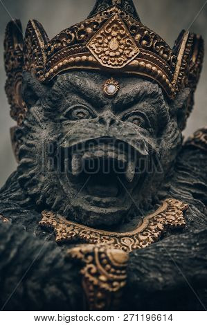 King Of Monkeys. Portrait Of Hindu Buddhist Sculpture. Bali, Indonesia