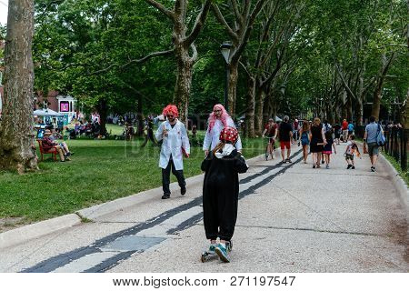New York City, Usa - June 24, 2018: People Enjoying In  Festival On Governors Island. Figment Festiv