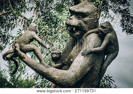 Closeup Portrait Of Hindu Buddhist Traditional Animal Sculpture. Bali, Indonesia