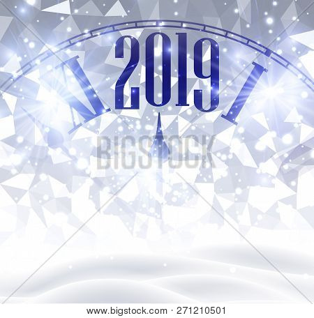 Shiny Happy New Year 2019 Mosaic Card With Blurred Clock And Sno