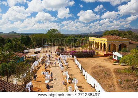 Manaca Iznaga, Cuba - January 29,2017: View From The Top Manaca Iznaga Tower. Typical Cuban Market N