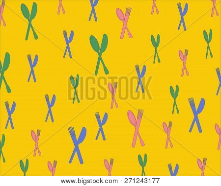 Colored Background Forks Spoons Knives Yellow  Food