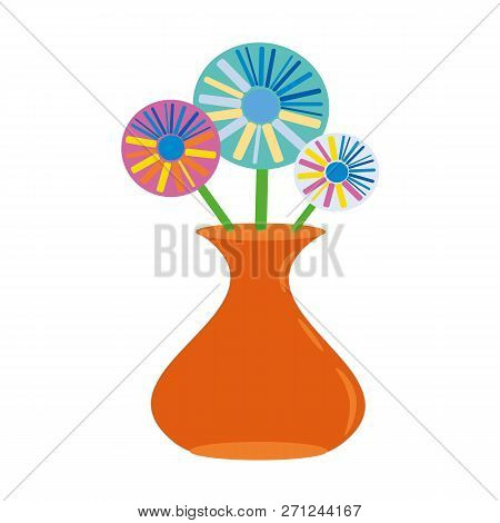 Bright Color Flowers In A Orange Vase