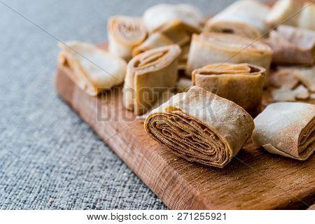 Turkish Food From Artvin Called Silor / Rolled And Fried Phyllo. Traditional Bakery.