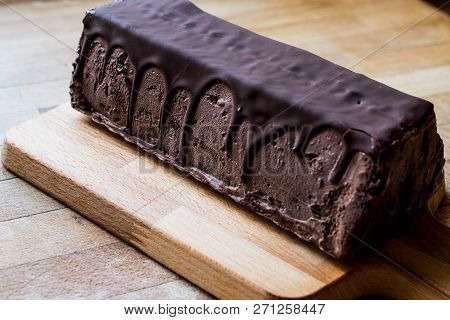 Semifreddo Cake - Ice Cream With Chocolate Sauce. (semi-frozen Dessert).
