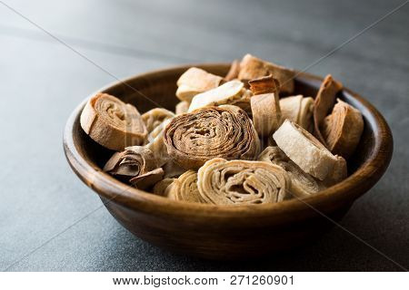 Turkish Food From Artvin Called Silor / Siron Rolled Raw Dough And Fried Phyllo For Manti Manlama