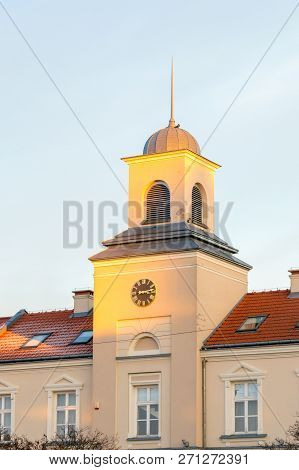 Clock Tower Of City Hall Of Lomza At Stary Rynek Square.